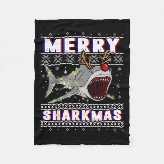Funny Sharkmas Hai Ugly Weihnachtssüßer Fleecedecke (Vorderseite)