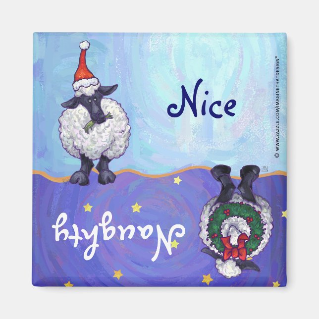 Funny Sheep Naughty Nice Holiday Magnet (Vorne)