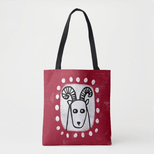 Funny Sheep Ram auf Red Tot Bag Tasche (Vorderseite)