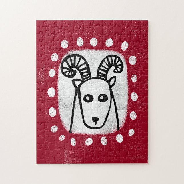 Funny Sheep Ram On Red Jigsaw Puzzle (Vertikal)