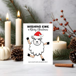 Funny Sheep Santa Wishing Ewe Frohe Weihnachten<br><div class="desc">Teilen Sie sich einen Spaß mit dieser Weihnachtskarte mit einem tanzenden Schaf mit einer roten Weihnachtsmannmütze und einem "Wishing EWE a Merry Christmas"-Gruß. Original-Kunstwerk KL Stock</div>
