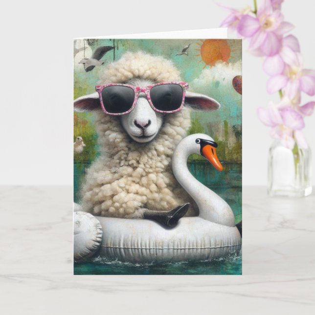 Funny Sheep Swan Float Jedes Anlasses Karte (Orchidee)