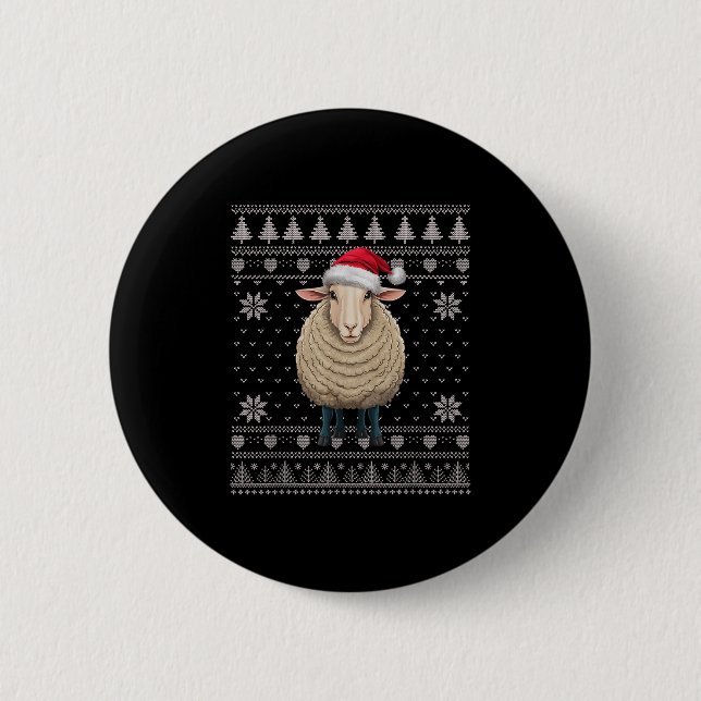 Funny Sheep Ugly Weihnachts Sweater Weihnachtsjets Button (Vorderseite)