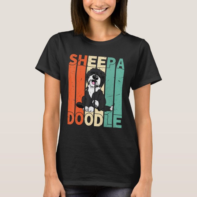 Funny Sheepadoodle Black Poodle Retro Doodle T-Shirt (Vorderseite)