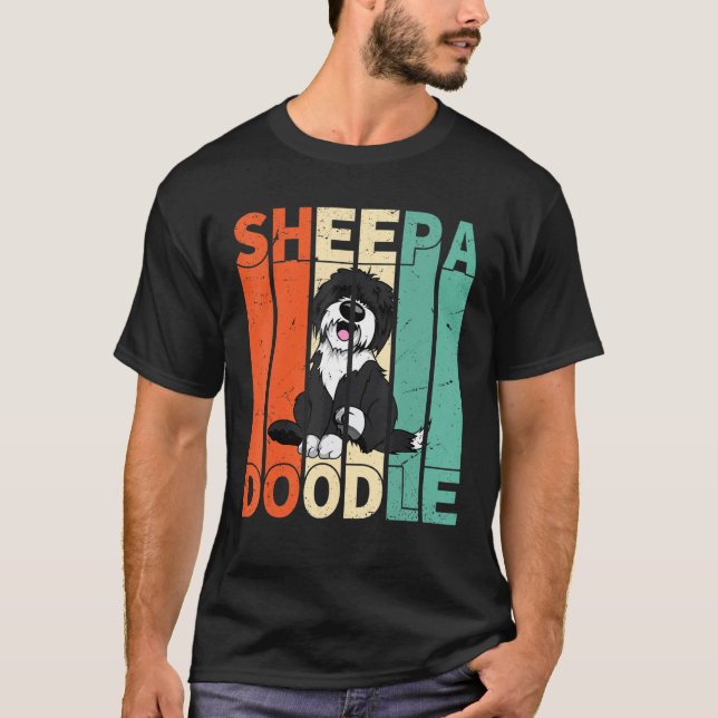 Funny Sheepadoodle Black Poodle Retro Doodle T-Shirt (Vorderseite)