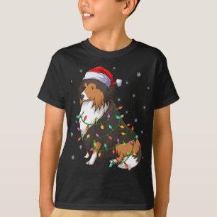 Funny Sheltie Dog Xmas Lighting Weihnachtsmannmütz T-Shirt
