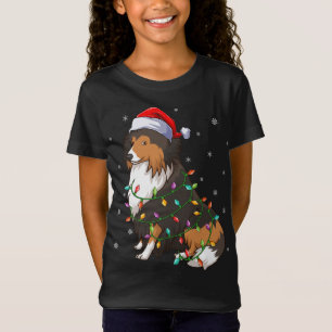 Funny Sheltie Dog Xmas Lighting Weihnachtsmannmütz T-Shirt