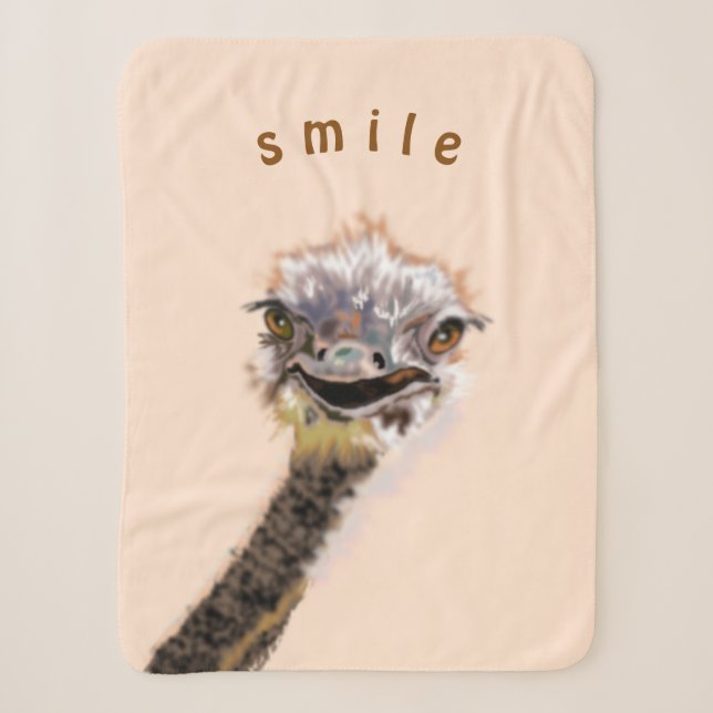 Funny Sherpa Blanket mit Happy Ostrich - Lächeln Sherpadecke (Vorderseite)