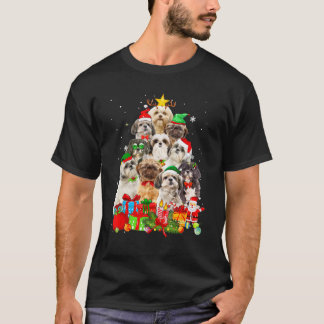 Funny Shih Tzu Christmas Tree Lights Puppy Dog Lov T-Shirt