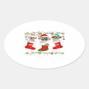 Funny Shih Tzu Dog Weihnachtsleuchten   Welpengesc Ovaler Aufkleber