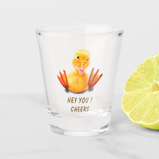 Funny Shot Glass Happy Duck Chefs - Custom Text Schnapsglas (Vorderseite)
