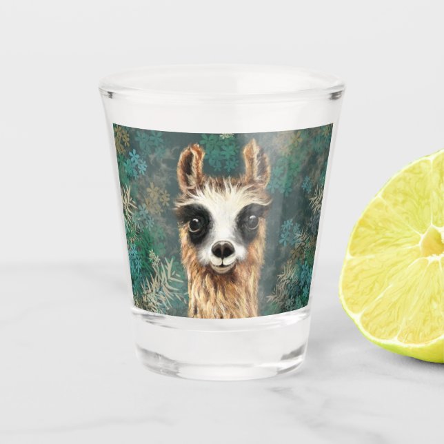Funny Shot Glass mit Curious Baby Llama Schnapsglas (Vorderseite)