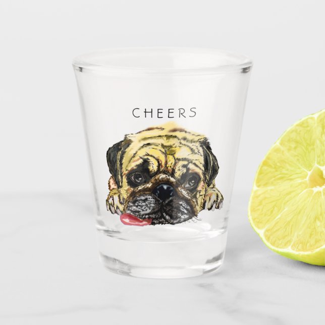 Funny Shot Glass mit Mops Dog - Chef Schnapsglas (Vorderseite)
