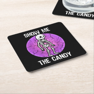 Funny Show Me The Candy Halloween Dry Skeleton Rechteckiger Pappuntersetzer