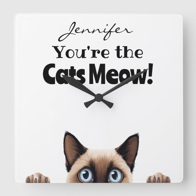 Funny Siamese Cam Wall Clock Quadratische Wanduhr (Vorderseite)