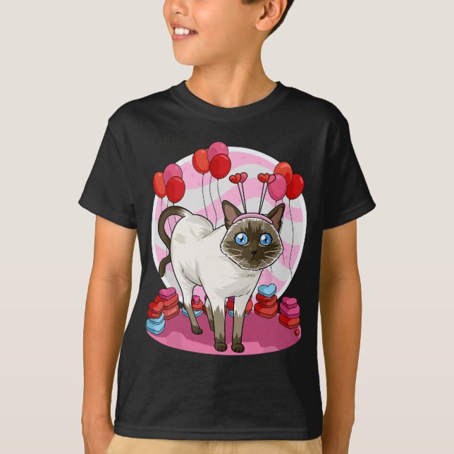 Funny Siamese Cat Heart Valentine Day Geschenk T-Shirt (Vorderseite)