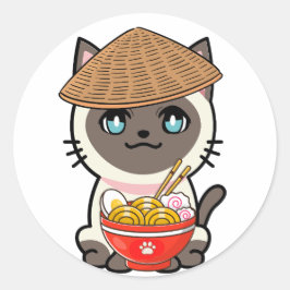 Funny siamese cat isst Nudeln Runder Aufkleber
