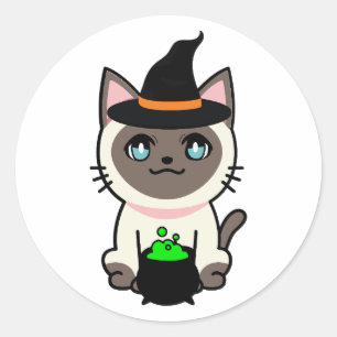 Funny Siamese cat ist eine Hexe Runder Aufkleber