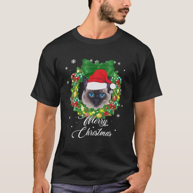 Funny Siamese Katze Schnee Weihnachten Weihnachten T-Shirt (Vorderseite)