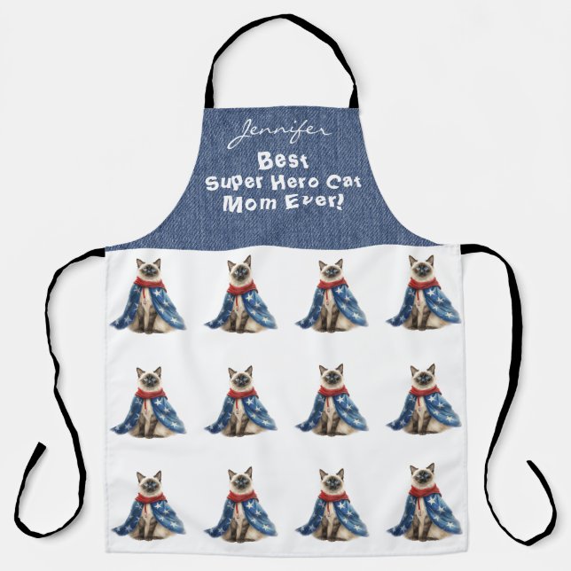 Funny Siamese Super Hero Cat All-Over Print Schürz Schürze (Vorderseite)