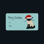 Funny Siamese Weihnachts Weihnachtsfeiertagsgesche Adressaufkleber<br><div class="desc">Funny Weihnachtskatze zu & von Geschenktafeln. Siamkatze mit einer Weihnachtsmannmütze. Diese knackigen Kätzchen-Aufkleber-Etiketten machen Spaß für all Ihre Urlaubsgeschenke.</div>