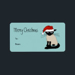 Funny Siamese Weihnachts Weihnachtsfeiertagsgesche Adressaufkleber<br><div class="desc">Funny Weihnachtskatze zu & von Geschenktafeln. Siamkatze mit einer Weihnachtsmannmütze. Diese knackigen Kätzchen-Aufkleber-Etiketten machen Spaß für all Ihre Urlaubsgeschenke.</div>