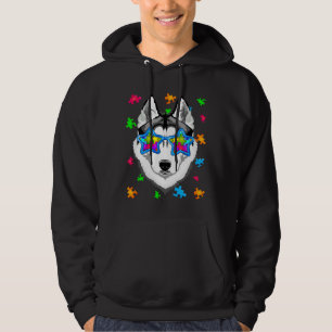 Funny Siberian Husky Puzzle Autismus Awareness Hun Hoodie