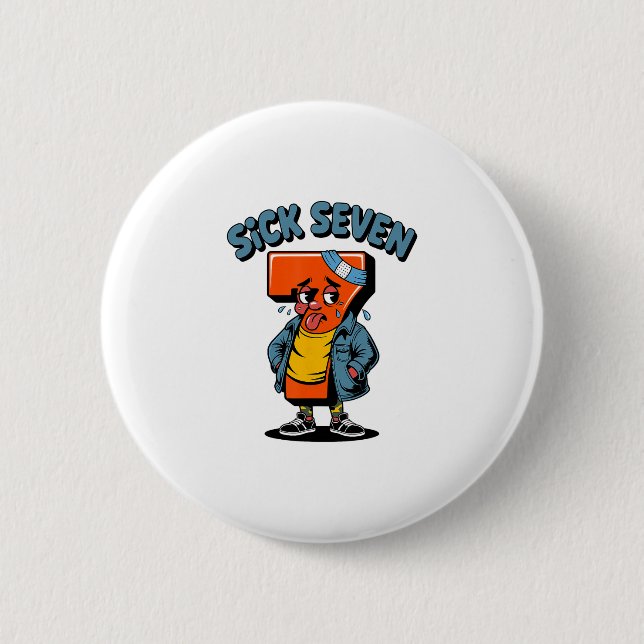 Funny Sick Seven Meme Six Seven Wordplay Halloween Button (Vorderseite)