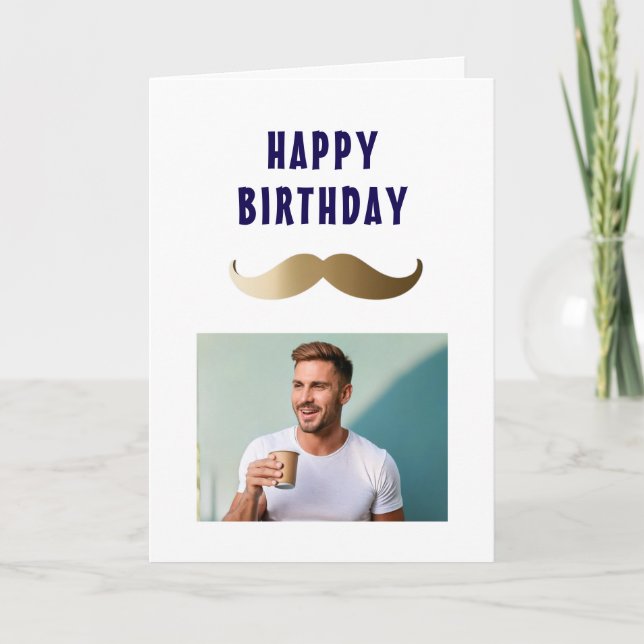 Funny Simple Mustache Happy Birthday Foto Karte (Vorderseite)