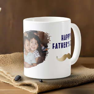Funny Simple Mustache Happy Vatertag Foto Jumbo-Tasse