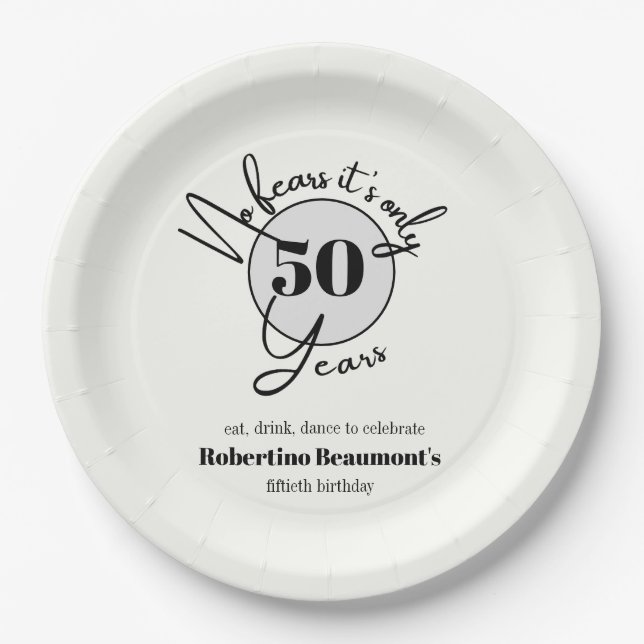 Funny Simple No Fears 50th birthday party Pappteller (Vorderseite)