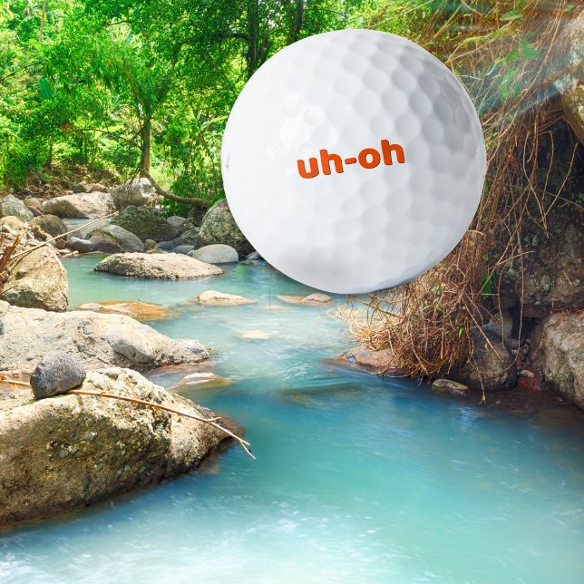 Funny Simple 'uh-oh' Golfing Spaß Novelty Golfball (A humorous golf ball with 'uh-oh' slogan in orange on classic white)