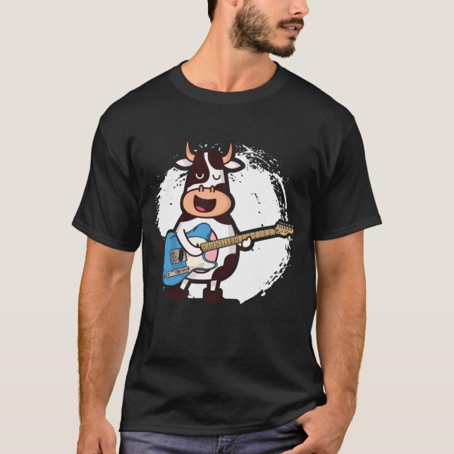 Funny Singer Cow Gitarre Musik Liebhaber T-Shirt (Vorderseite)