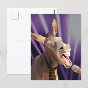 Funny Singing Donkey Farm Animal Lila Background Postkarte
