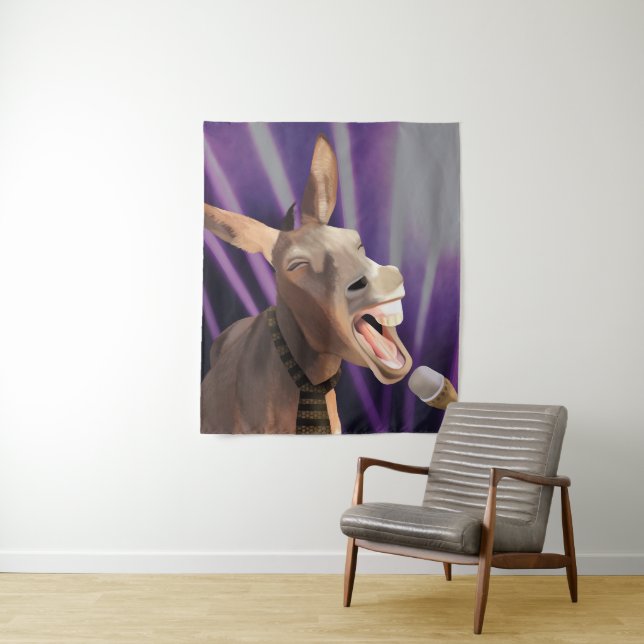 Funny Singing Donkey Farm Animal Lila Background Wandteppich (Beispiel)