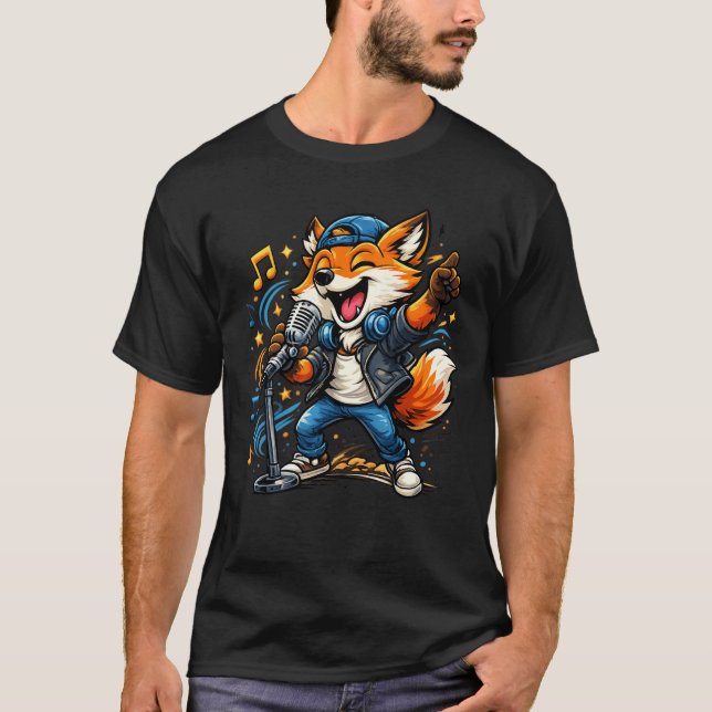 Funny Singing Fox Cartoon Music Design T-Shirt (Vorderseite)