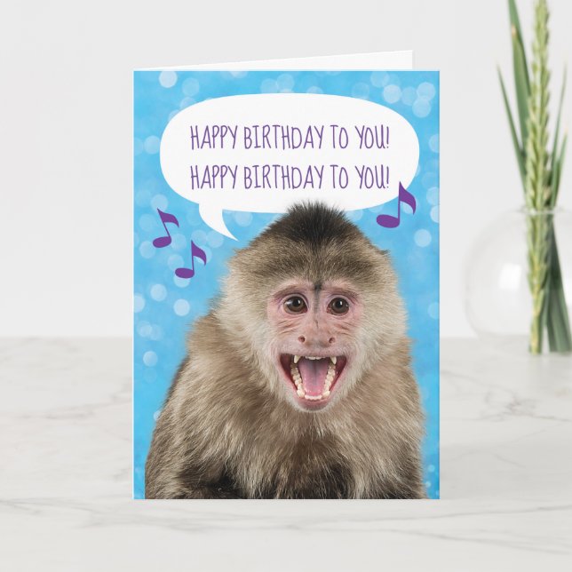 Funny Singing Monkey Custom Geburtstag Karte (Vorderseite)