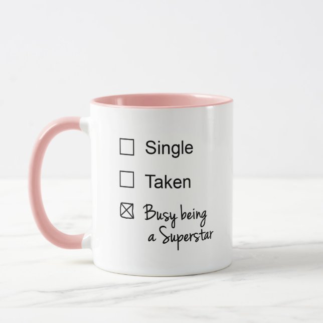 Funny Single beschäftigt als Superstar Checkbox Tasse (Links)