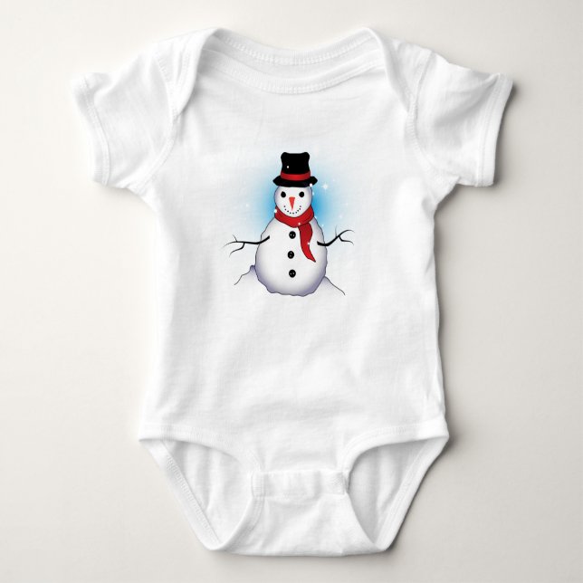 Funny Single Snowman mit Soft Blue Tinge auf WHITE Baby Strampler (Vorderseite)