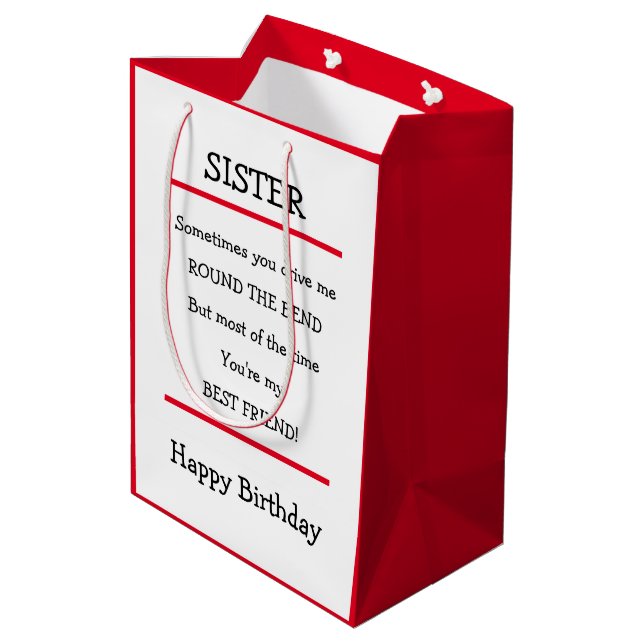 Funny Sister Best Friend Verse Birthday Card Mittlere Geschenktüte (Rückseite Schrägansicht)