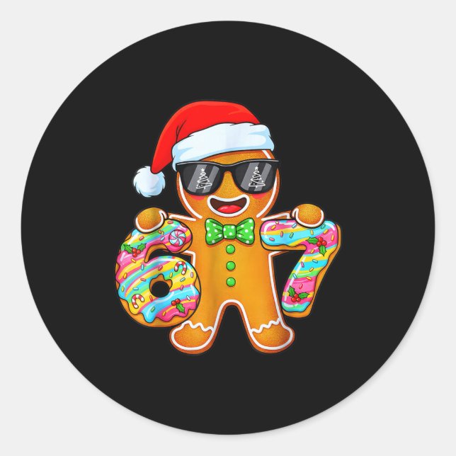 Funny Six Seven 67 Gingerbread Christmas Boys Xmas Runder Aufkleber (Vorderseite)