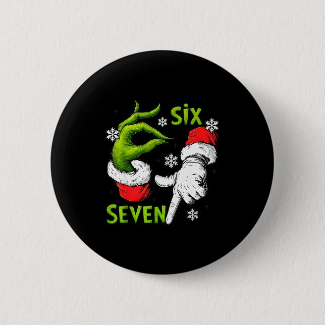 Funny Six Seven 67 Meme 6 7 Christmas Elf Hand Boy Button (Vorderseite)