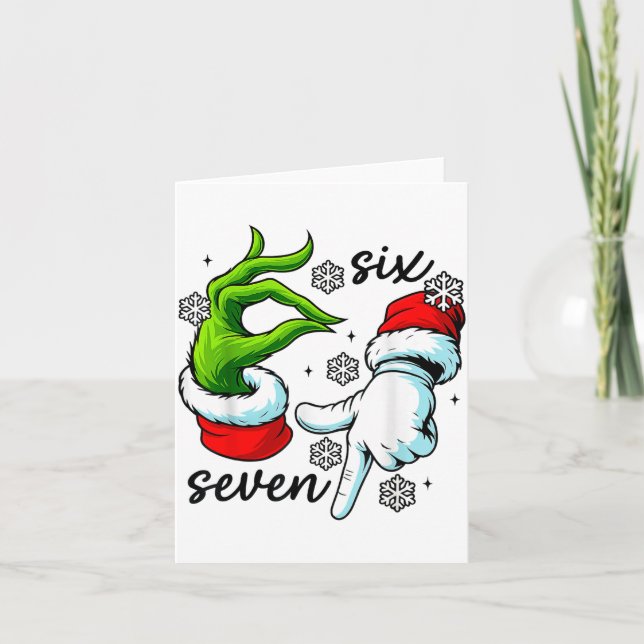 Funny Six Seven 67 Meme 6 7 Christmas Elf Hand Boy Karte (Vorderseite)