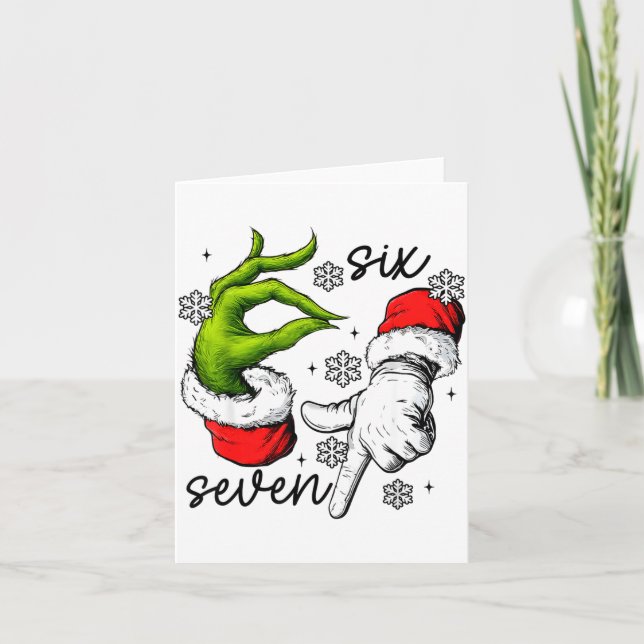 Funny Six Seven 67 Meme 6 7 Christmas Elf Hand Boy Karte (Vorderseite)