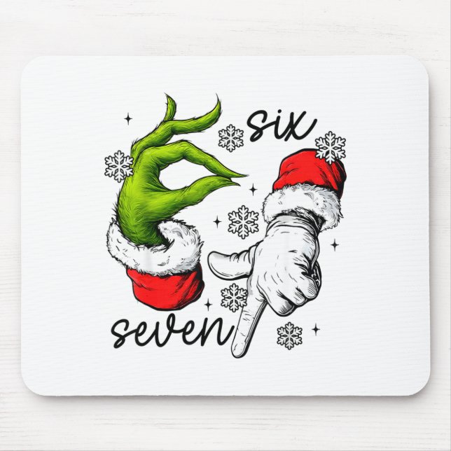Funny Six Seven 67 Meme 6 7 Christmas Elf Hand Boy Mousepad (Vorne)