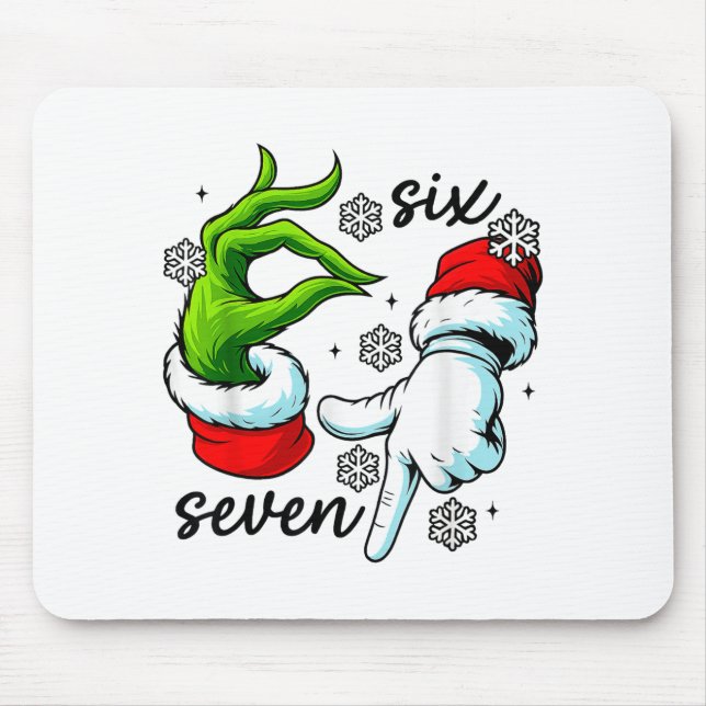 Funny Six Seven 67 Meme 6 7 Christmas Elf Hand Boy Mousepad (Vorne)
