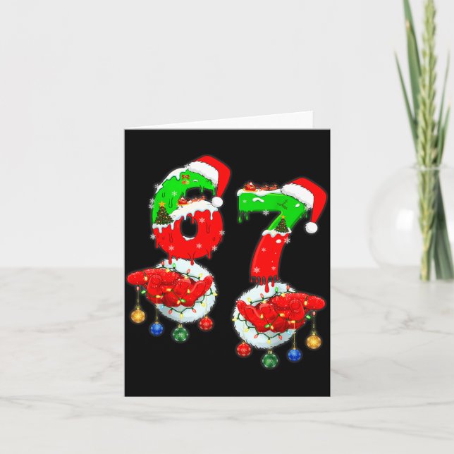 Funny Six Seven 67 Meme 6 7 Christmas Santa Hand B Karte (Vorderseite)