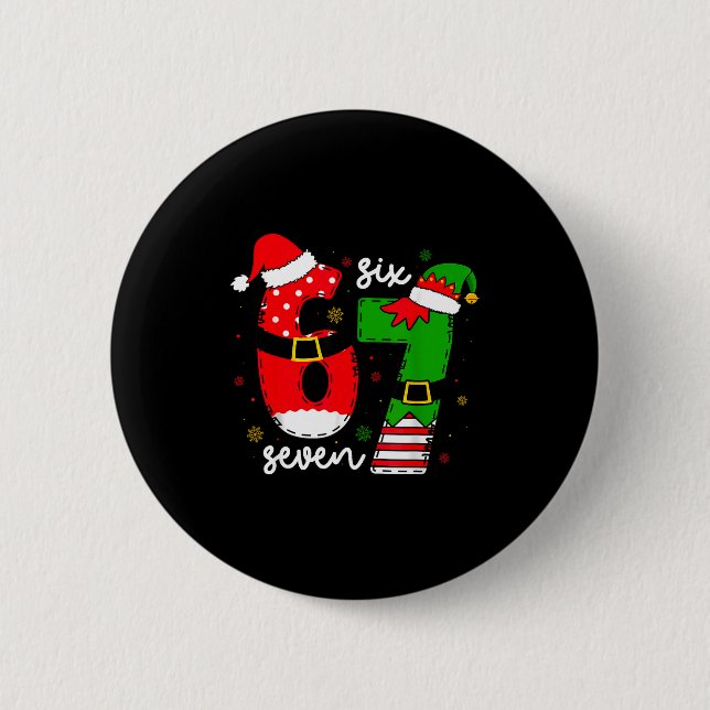Funny Six Seven 67 Meme 6 7 Elf Santa Christmas Pa Button (Vorderseite)