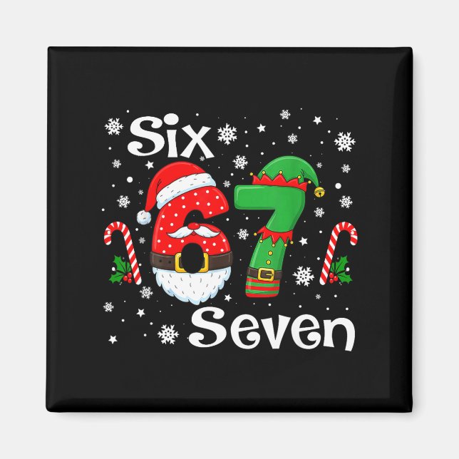 Funny Six Seven 67 Meme 6 7 Elf Santa Christmas Pa Magnet (Vorne)