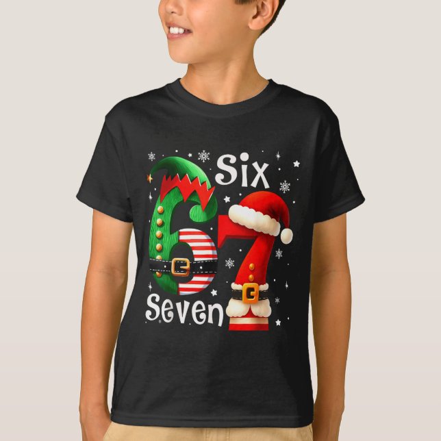 Funny Six Seven 67 Meme 6 7 Elf Santa Christmas Pa T-Shirt (Vorderseite)